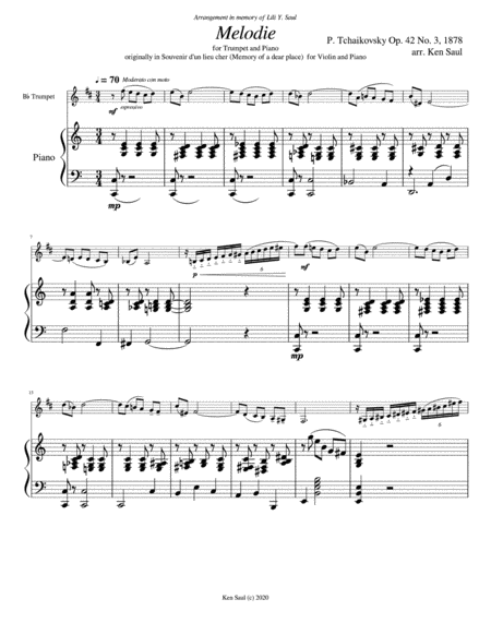 Tchaikovsky Melodie Op 42 No 3 for Trumpet and Piano