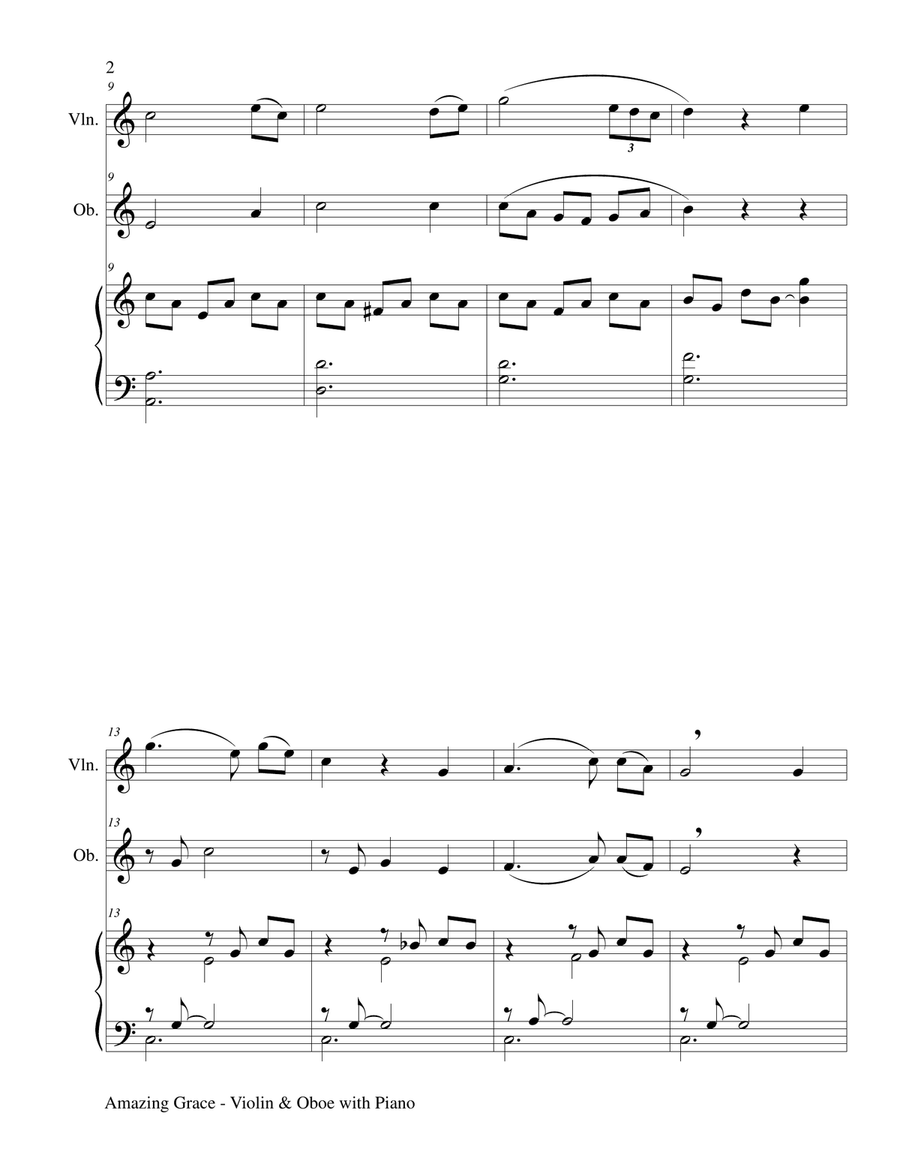 AMAZING GRACE (Violin & Oboe with Piano - Score & Parts included) Oboe scores gallery preview page 3