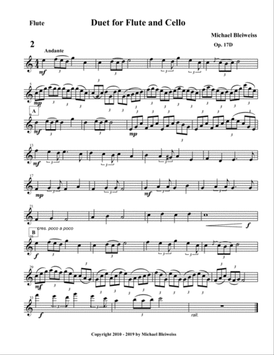 Duet Op. 17D for Flute and Cello Flute scores gallery preview page 5