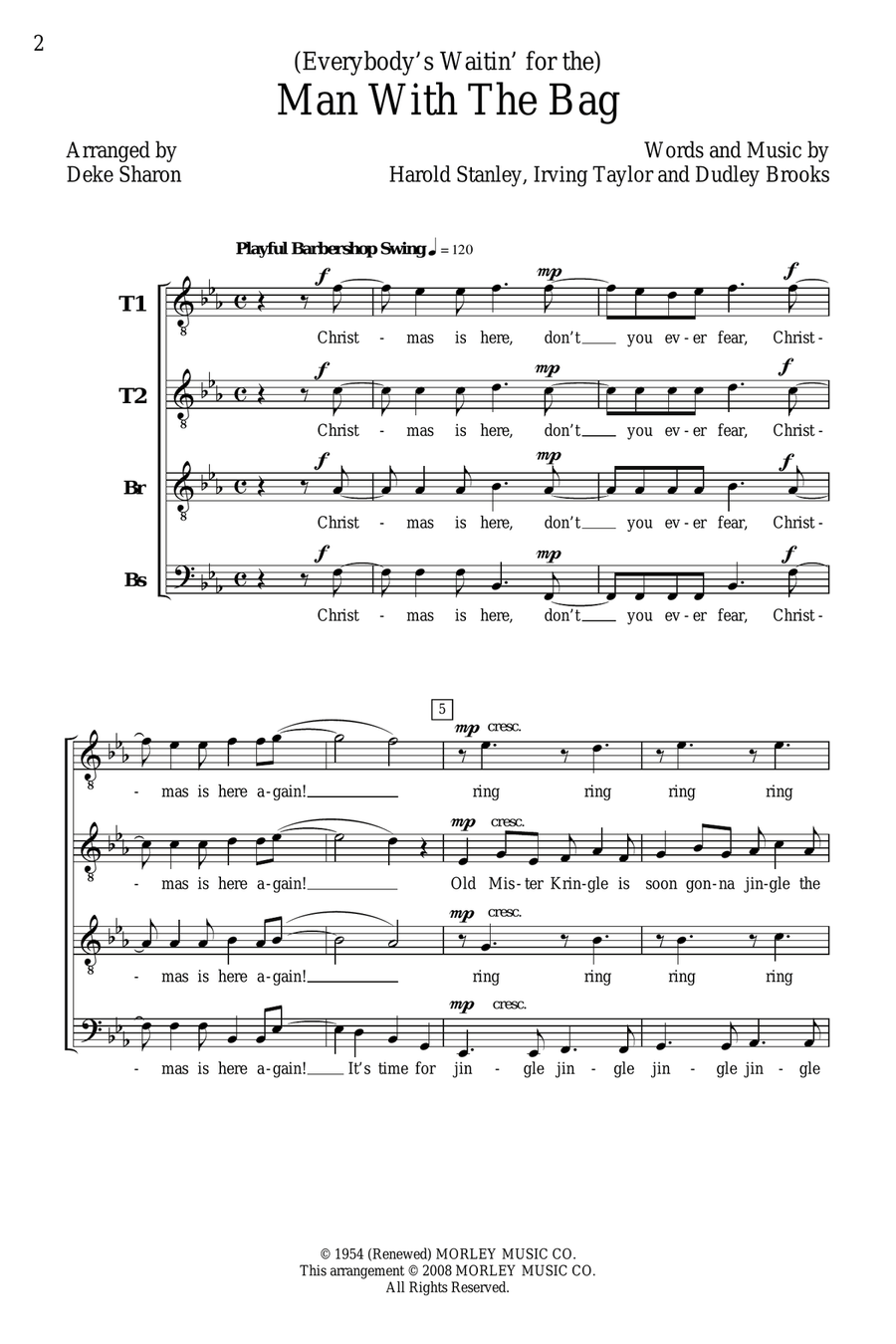 (Everybody's Waitin' For) The Man With The Bag (arr. Deke Sharon) TTBB scores gallery preview page 1