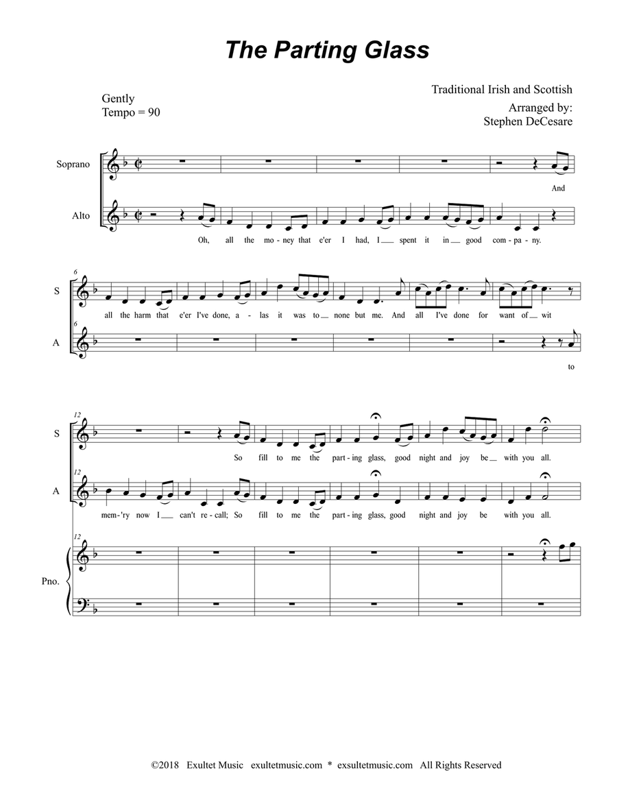 The Parting Glass (Duet for Soprano and Alto Solo) Alto Voice scores gallery preview page 1