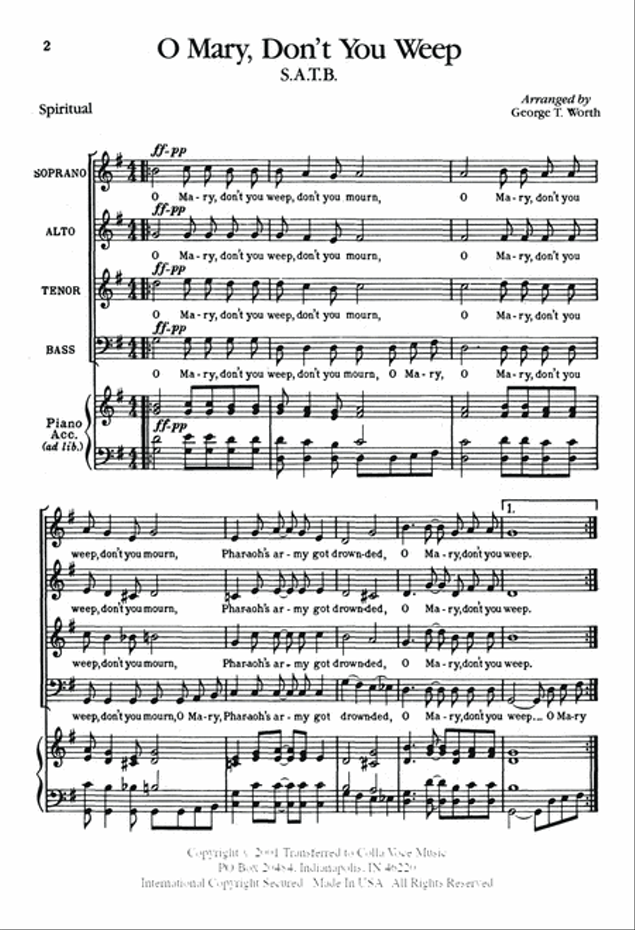 O Mary, Don't You Weep O Mary, Don't You Weep 4-Part scores gallery preview page 2