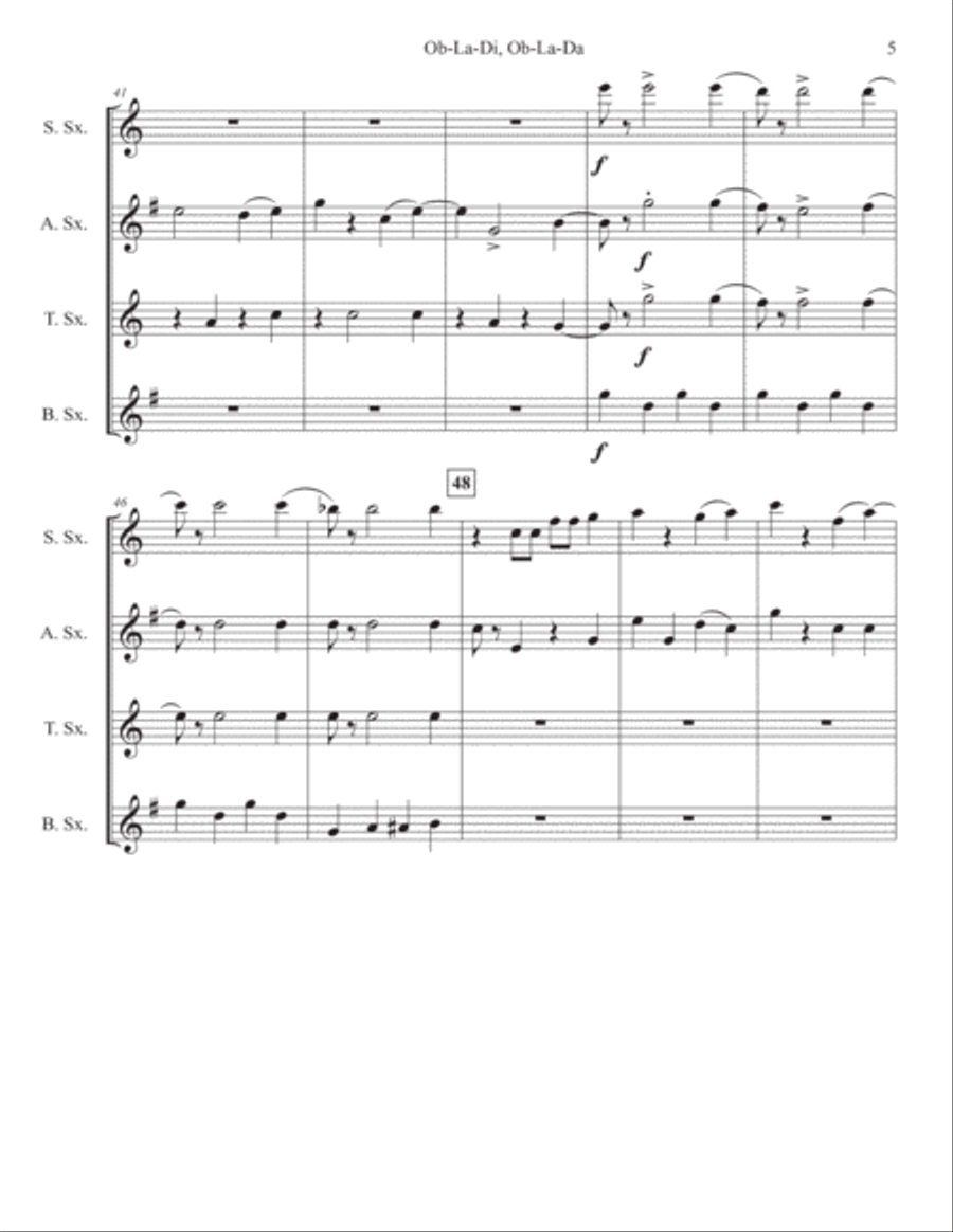 Ob-la-di, Ob-la-da Ob-la-di, Ob-la-da Saxophone Quartet scores gallery preview page 5