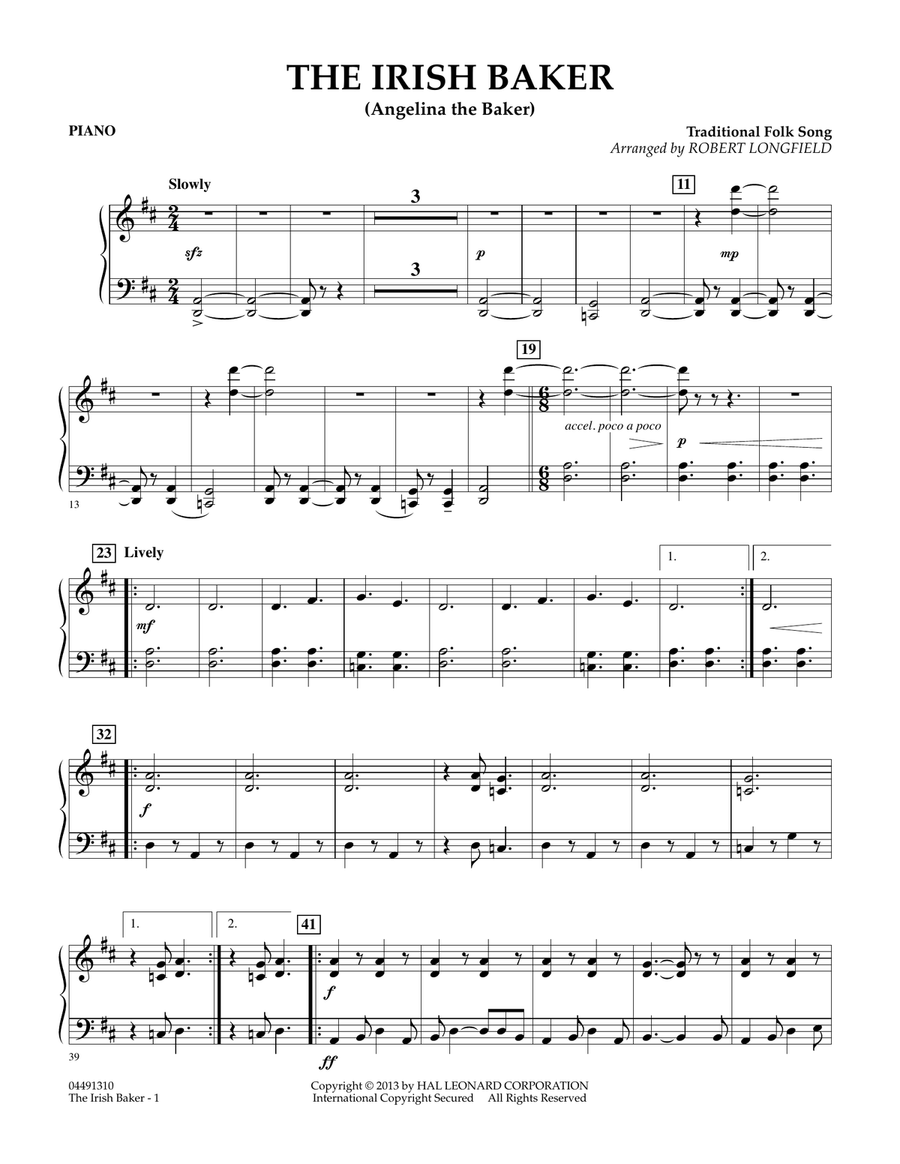 The Irish Baker (Angelina the Baker) - Piano Orchestra scores gallery preview page 1