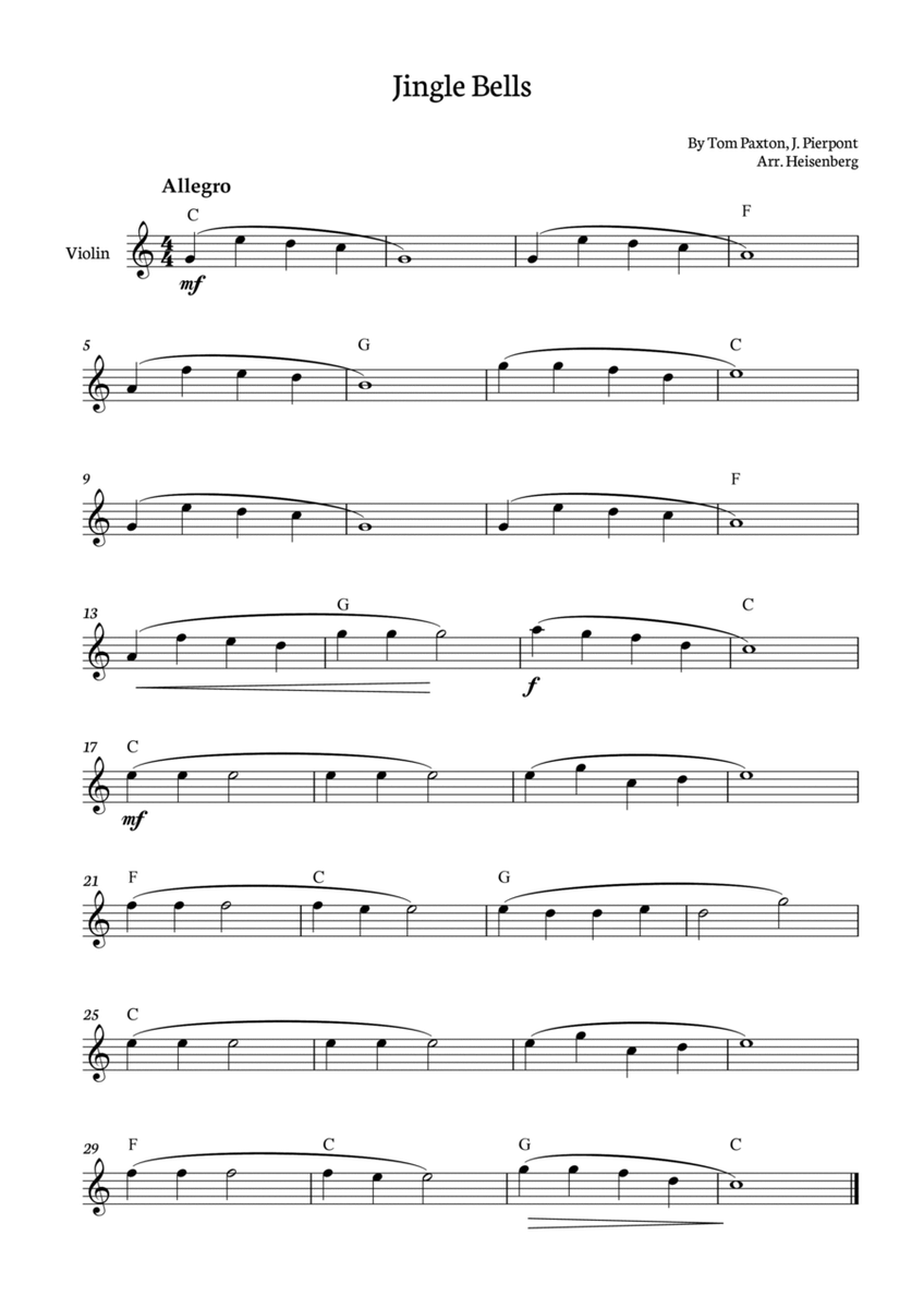 Jingle Bells for Violin with chords image number null