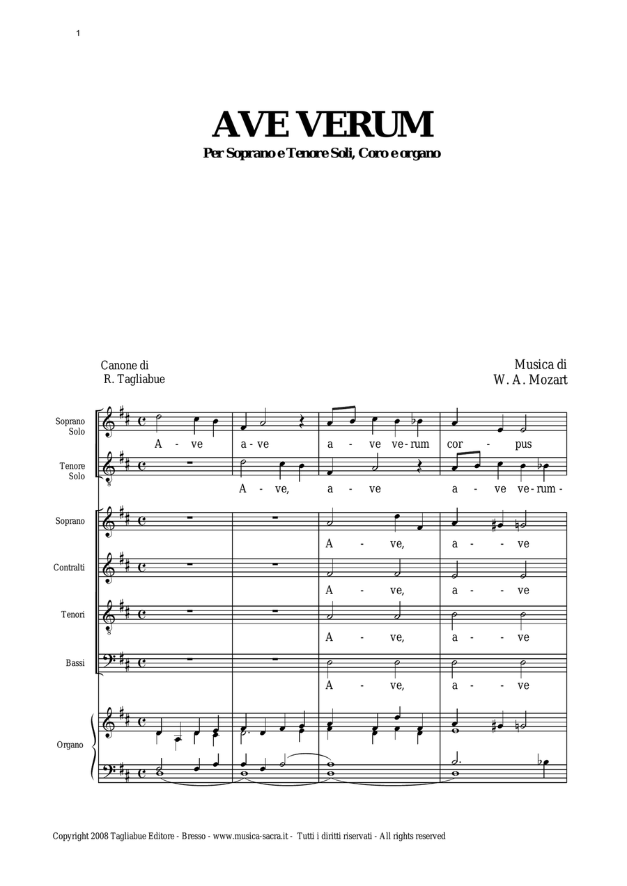 AVE VERUM - Canon on AVE VERUM Mozart's - For Sopran and Tenor Soli, Choir SATB and Organ