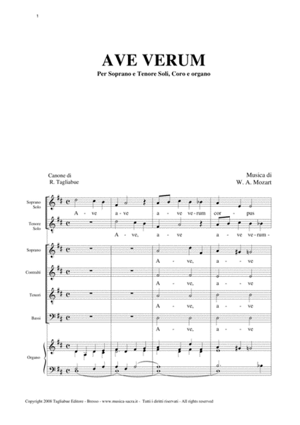 AVE VERUM - Canon on AVE VERUM Mozart's - For Sopran and Tenor Soli, Choir SATB and Organ image number null