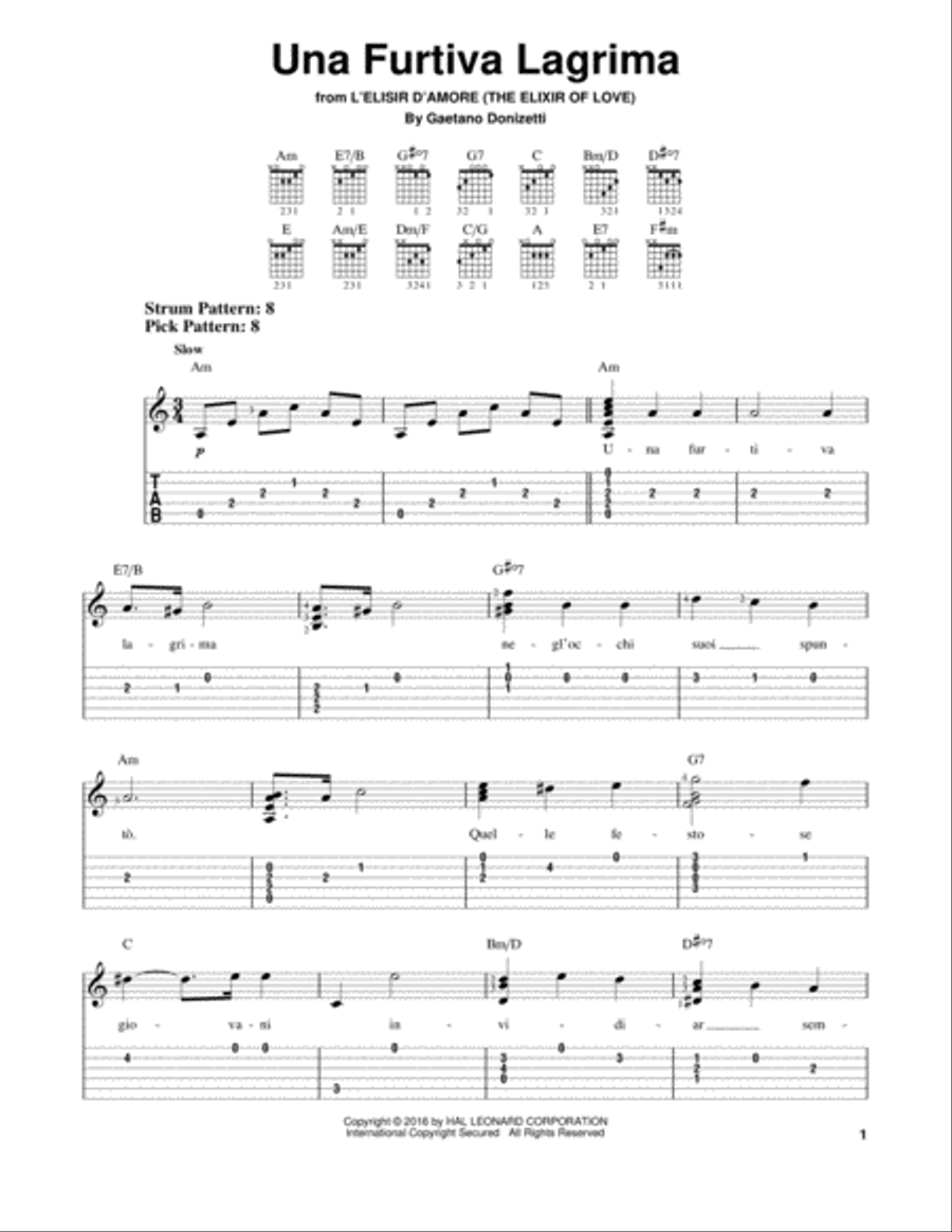 Una Furtiva Lagrima Acoustic Guitar scores gallery preview page 1