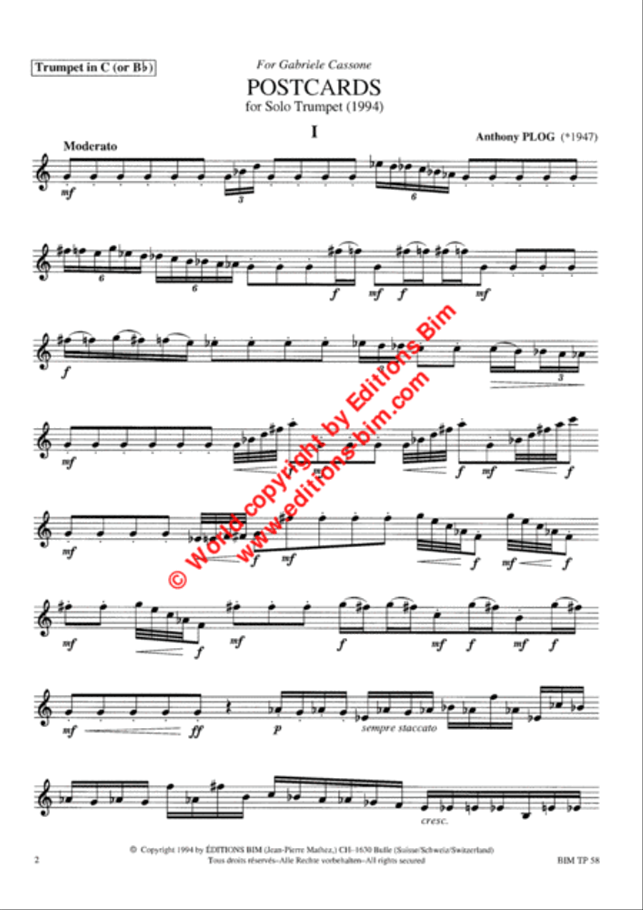 Postcards I for trumpet Trumpet Solo scores gallery preview page 2