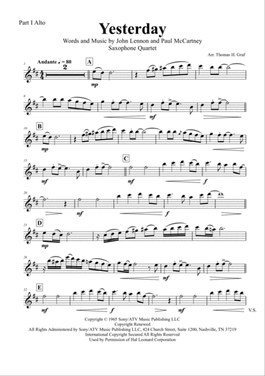 Yesterday Woodwind Quartet scores gallery preview page 4