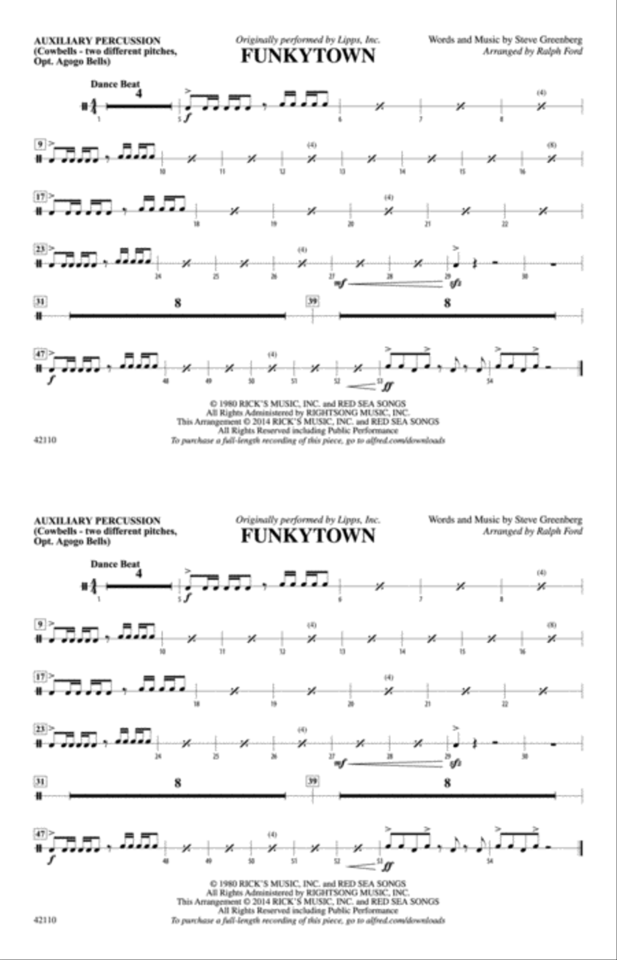 Funkytown: Auxiliary Percussion Marching Band scores gallery preview page 1