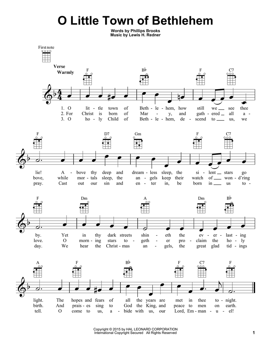 O Little Town Of Bethlehem Ukulele scores gallery preview page 1