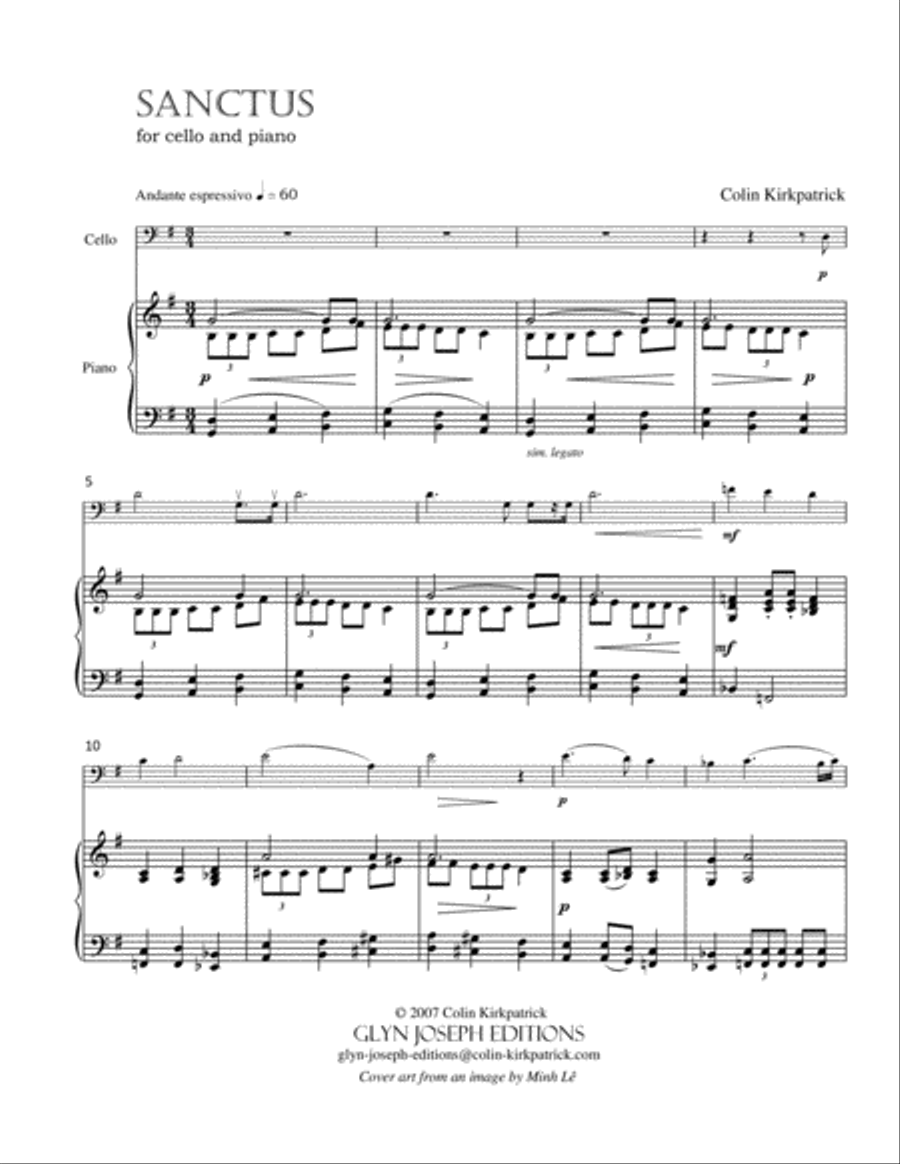 Sanctus (for cello and piano) Piano scores gallery preview page 2
