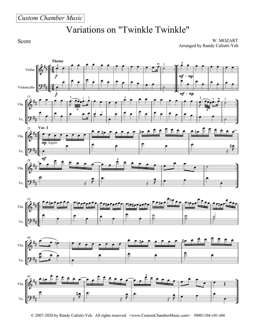 Mozart twinkle twinkle little star 12 variations shop piano sheet music