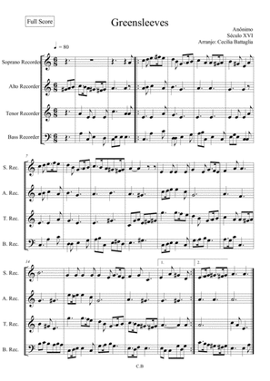 "Greensleves" - Recorder Quartet (soprano, alto, tenor e baixo)