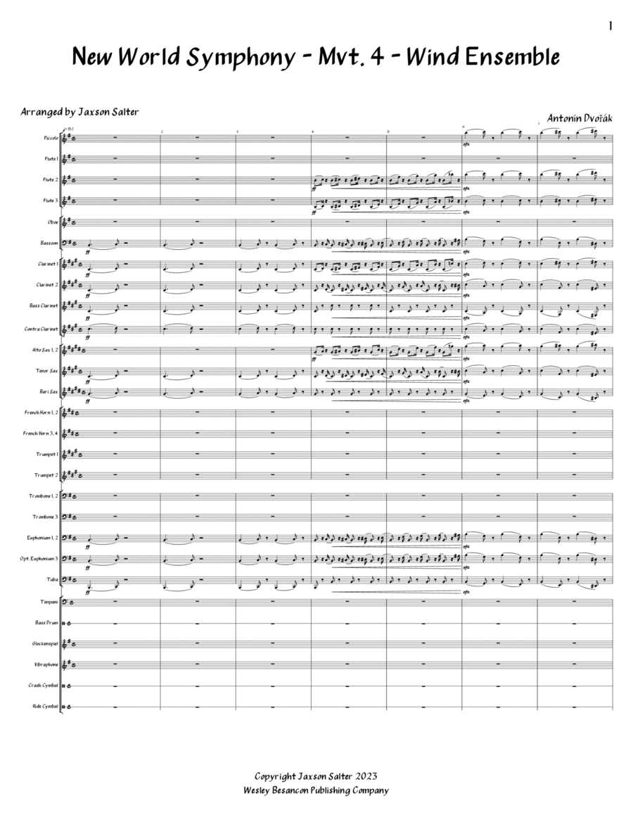 New World Symphony - Mvt 4 - Wind Ensemble - Score and Parts - Score Only Concert Band scores gallery preview page 1