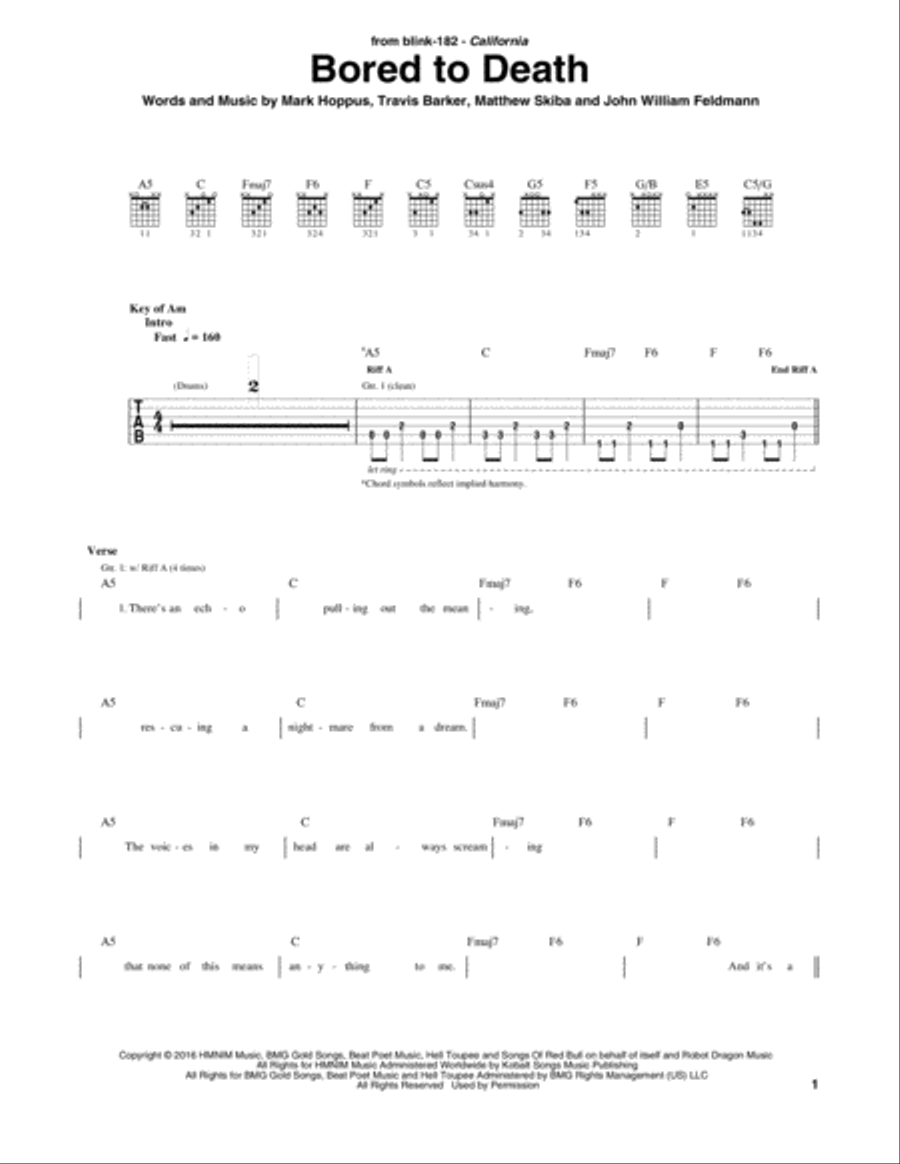 Bored To Death Electric Guitar scores gallery preview page 1