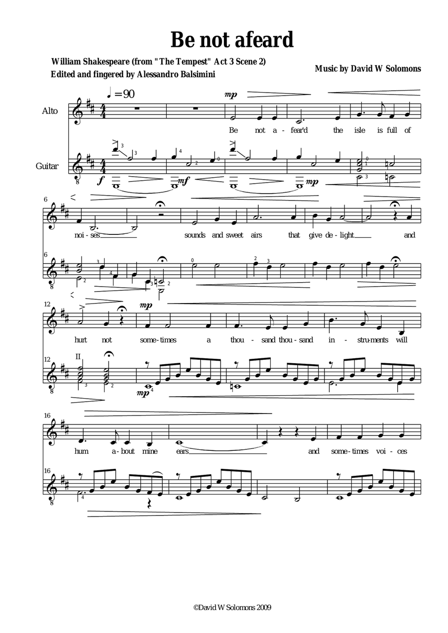 Be not afear'd for alto and guitar Classical Guitar scores gallery preview page 1