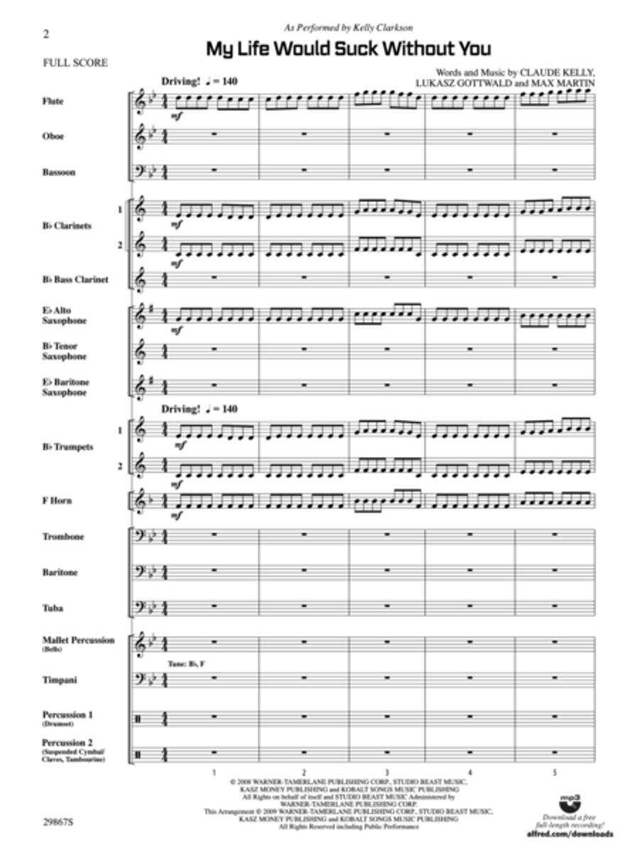 My Life Would Suck Without You Concert Band scores gallery preview page 2