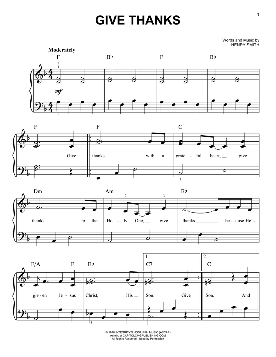 Give Thanks Easy Piano scores gallery preview page 1
