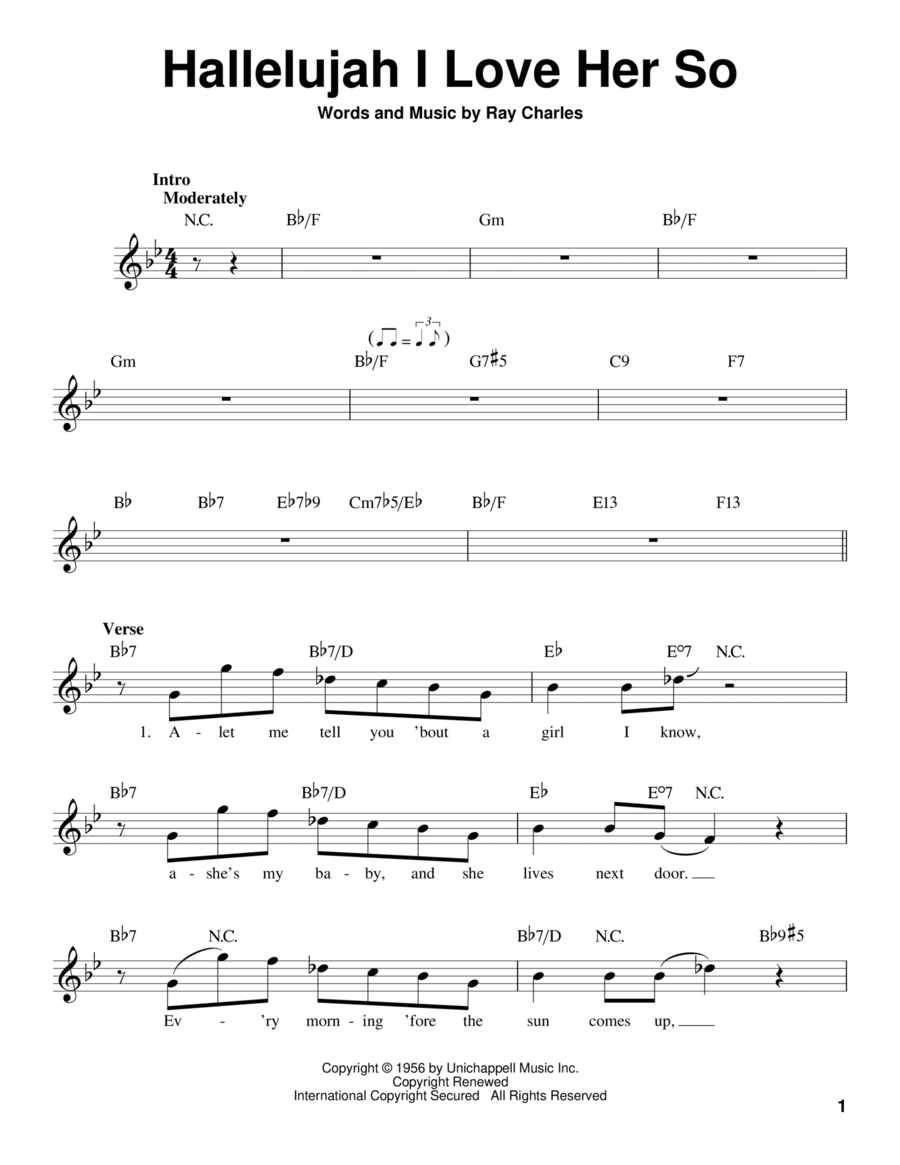 Hallelujah, I Love Her So Voice scores gallery preview page 1