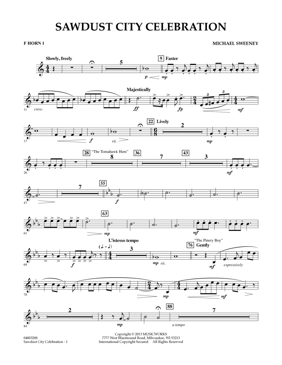 Sawdust City Celebration - F Horn 1 Concert Band scores gallery preview page 1
