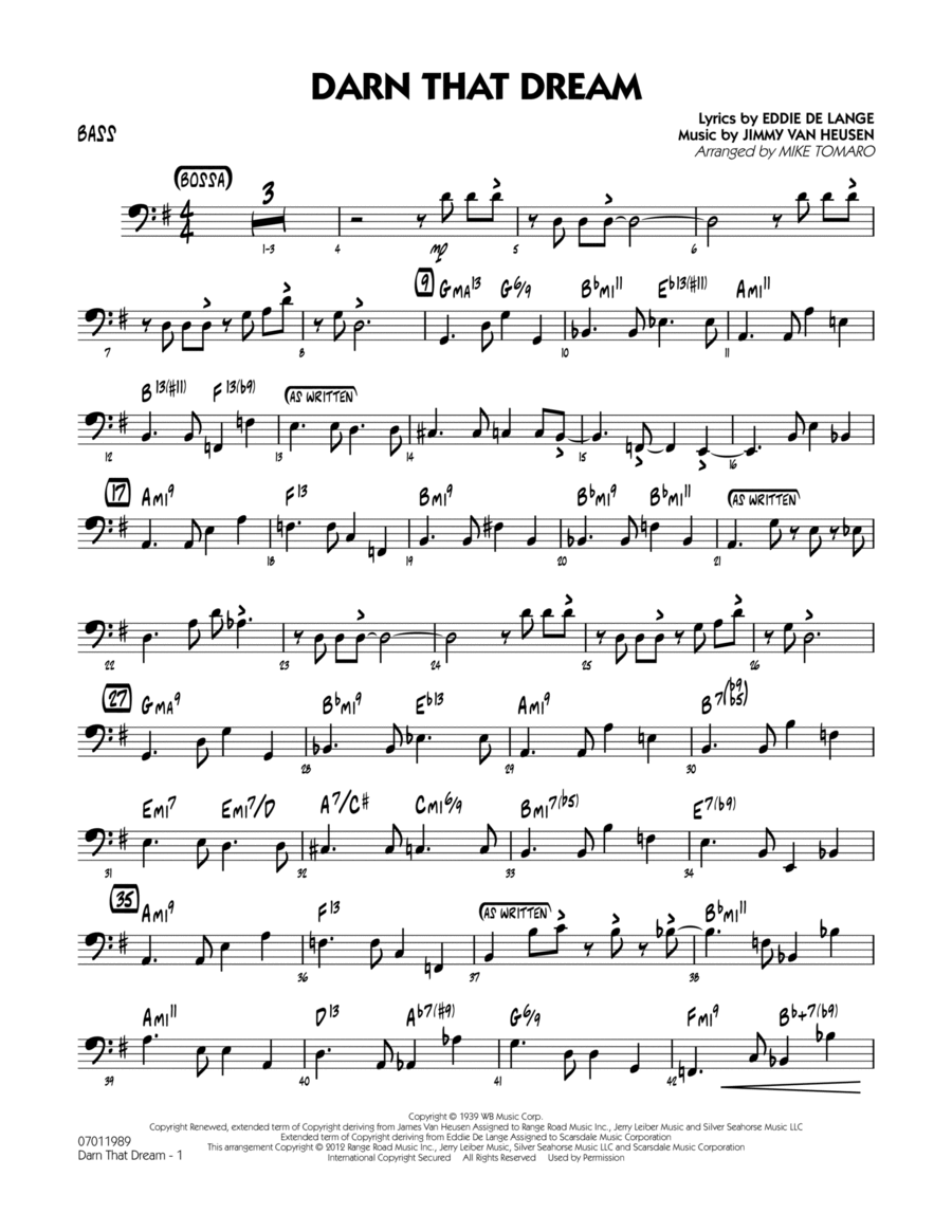 Darn That Dream - Bass Darn That Dream - Bass Jazz Ensemble scores gallery preview page 1