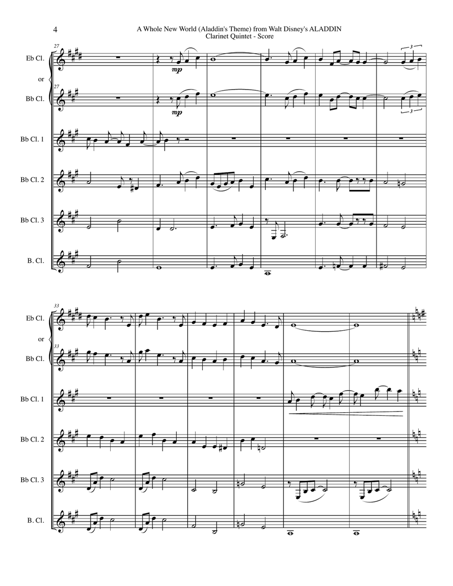 A Whole New World (from 'Aladdin') Woodwind Quintet scores gallery preview page 4