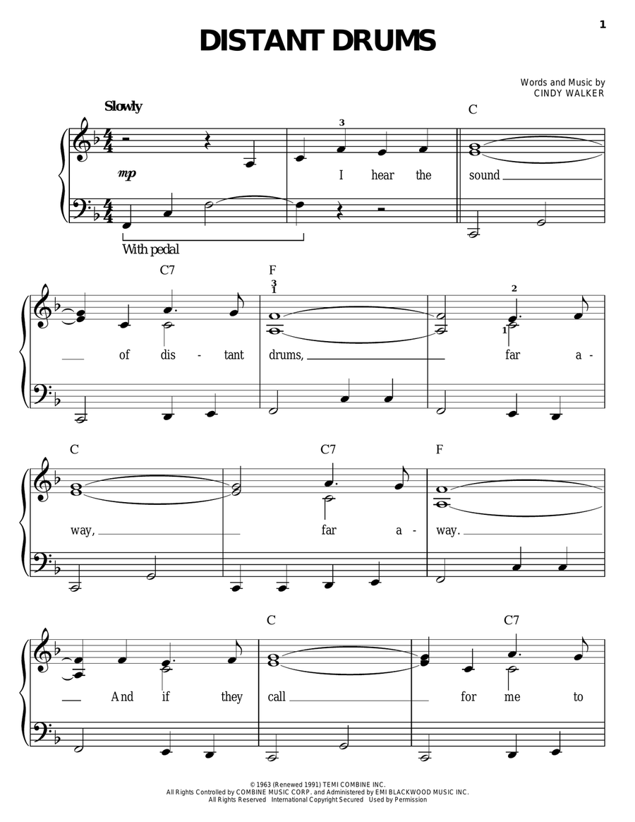Distant Drums Easy Piano scores gallery preview page 1