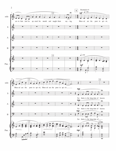 The Beatitudes by Dr. David W. Roe for SAB Choir , Soloists, and Piano