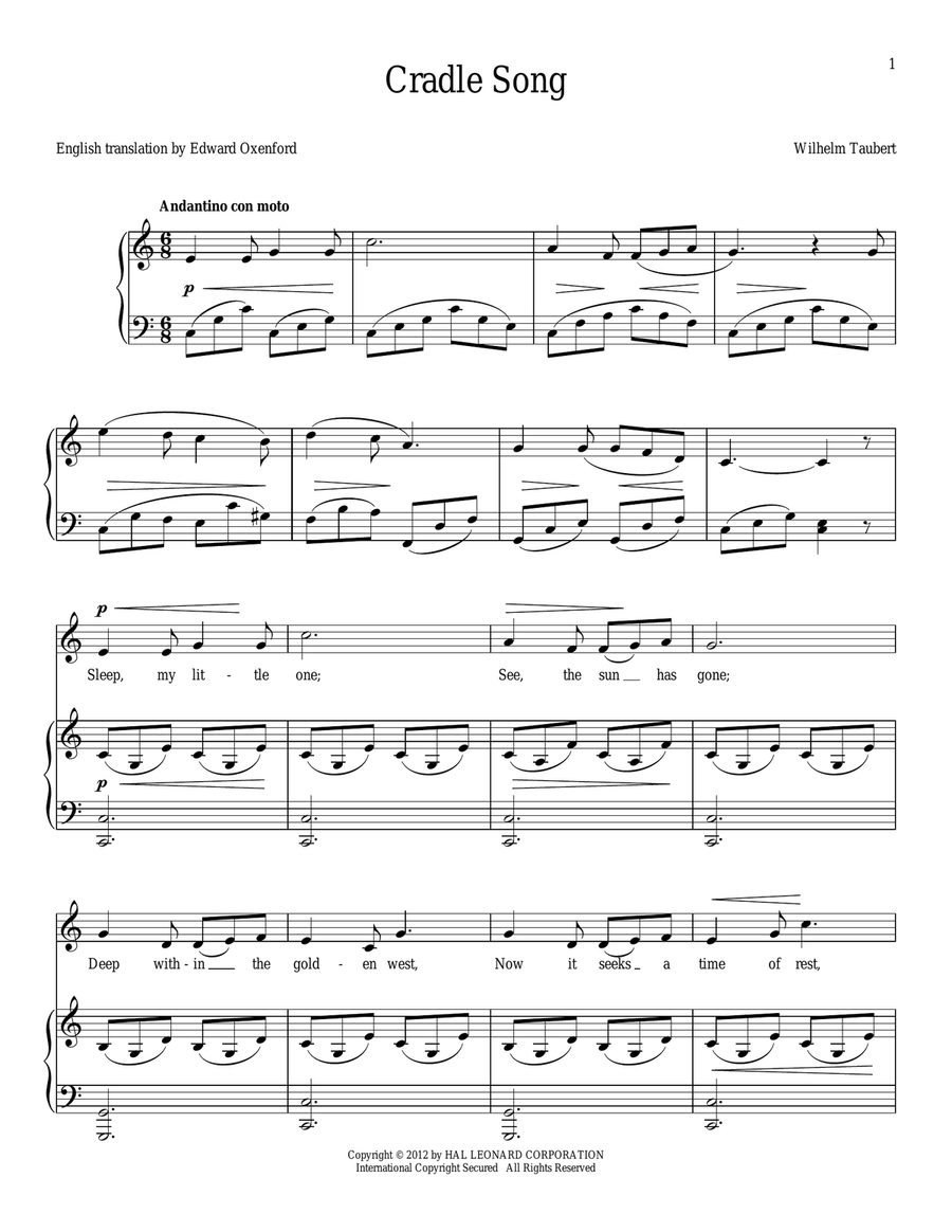 Cradle Song Piano, Vocal scores gallery preview page 1
