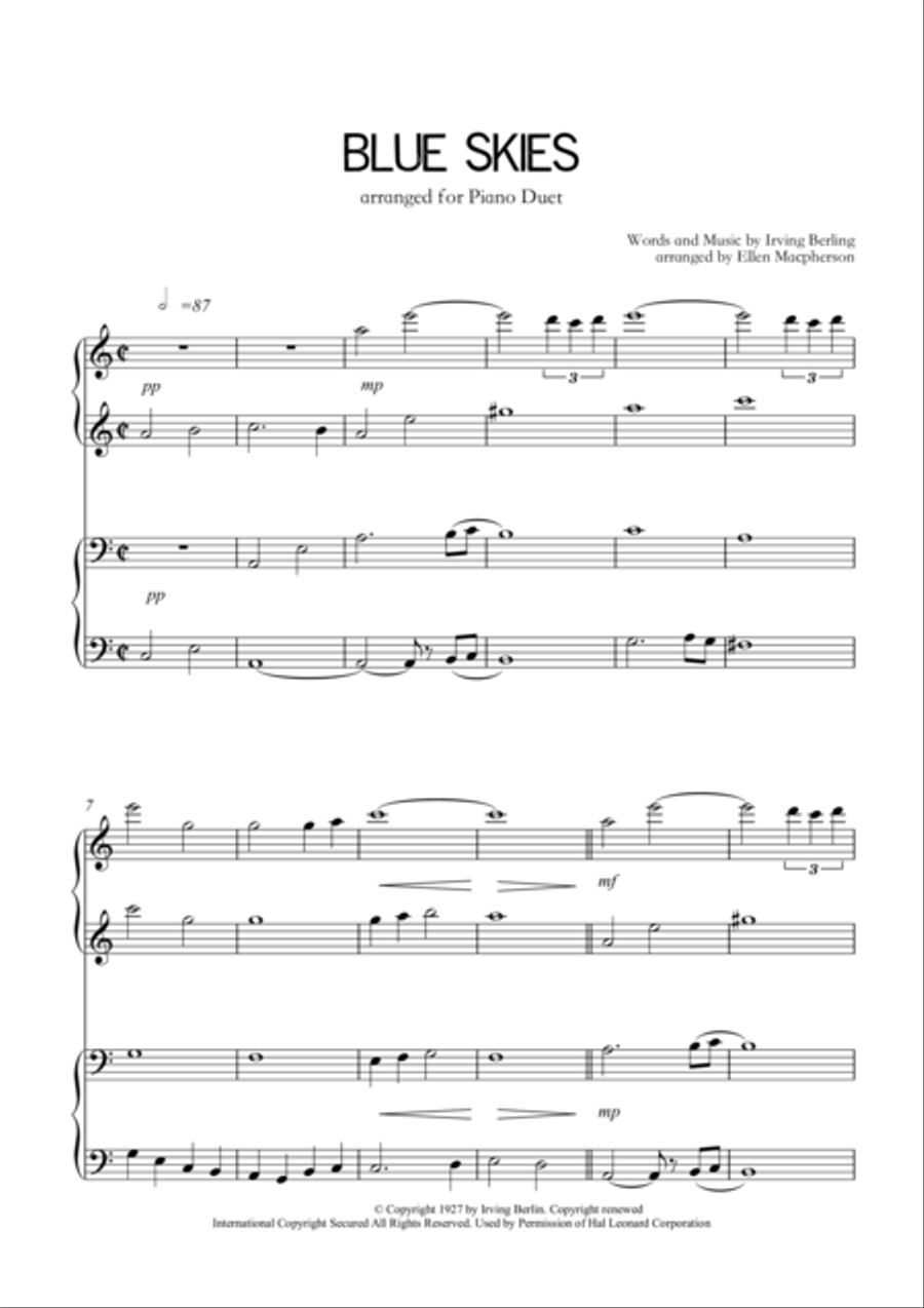 Blue Skies Piano scores gallery preview page 1