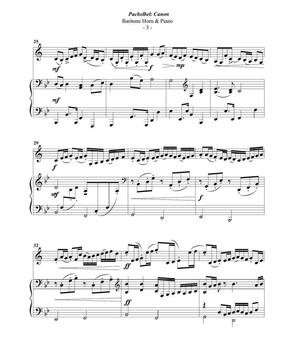 Pachelbel; Canon for Baritone Horn & Piano Brass Duet scores gallery preview page 3