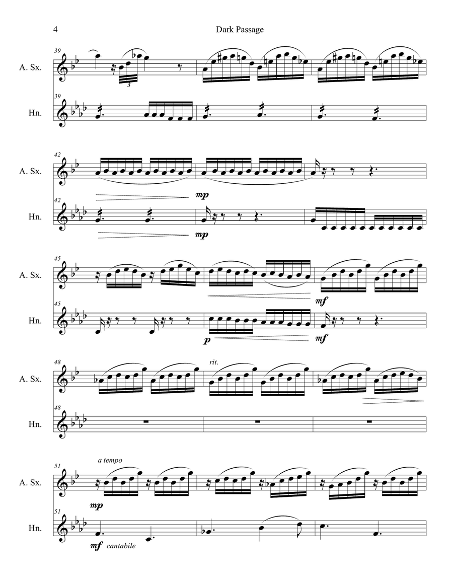 Dark Passage, Duet for Alto Saxophone and F Horn Woodwind Duet scores gallery preview page 4