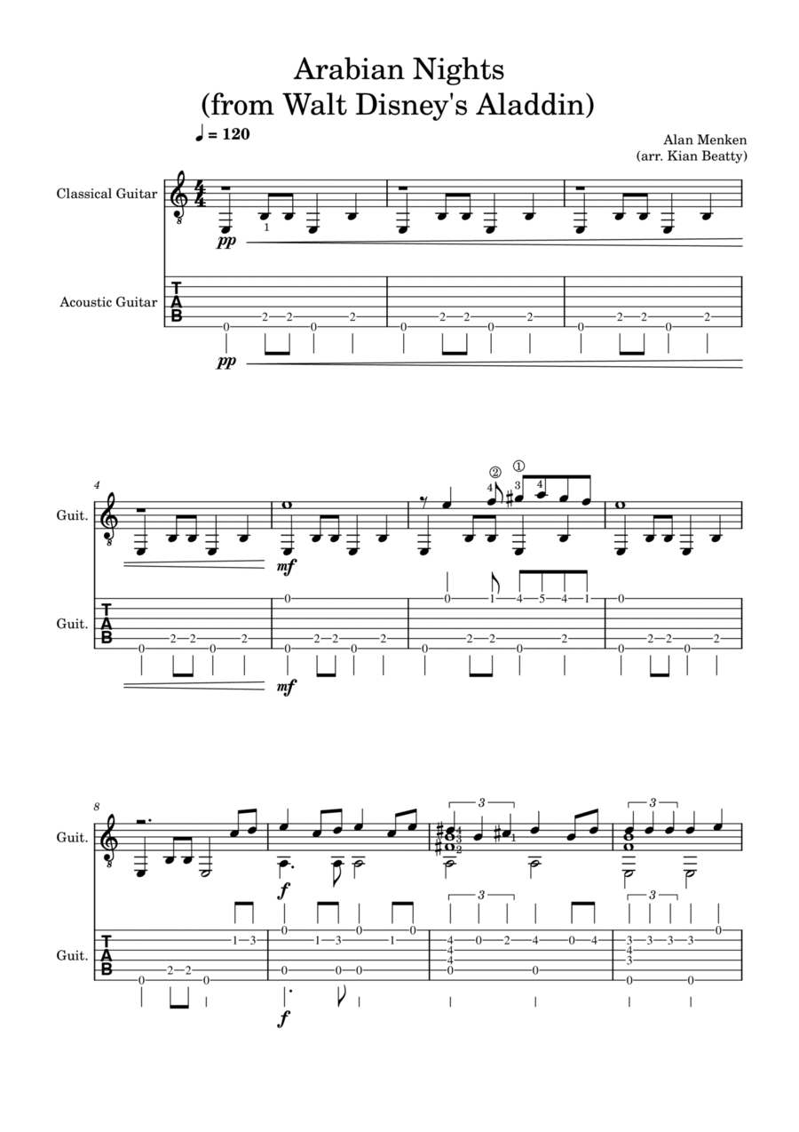 Arabian Nights Guitar Tablature scores gallery preview page 1
