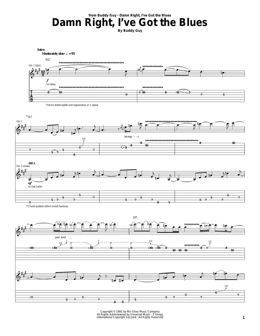 Damn Right, I've Got The Blues Acoustic Guitar scores gallery preview page 1