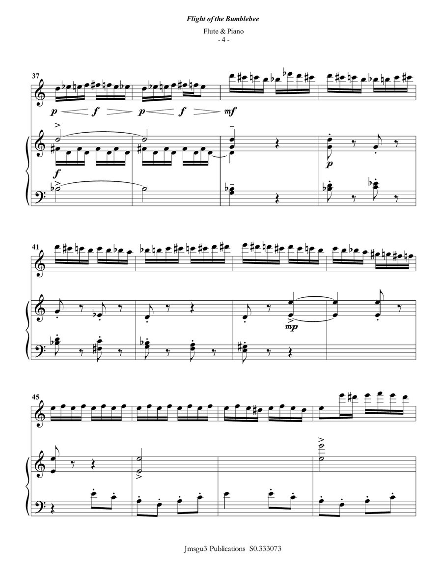 Korsakov: Flight of the Bumblebee for Flute & Piano Flute Solo scores gallery preview page 4