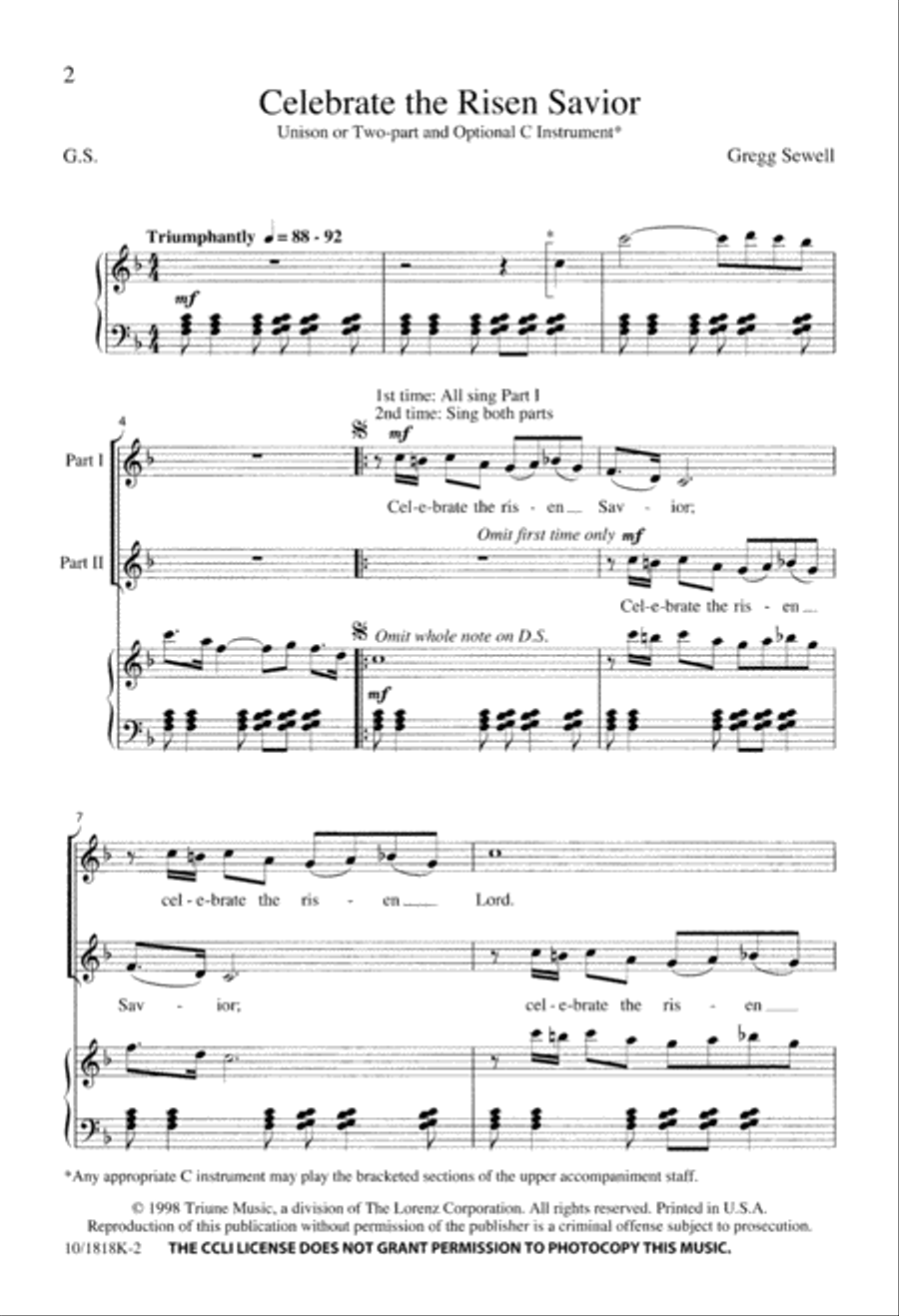Celebrate the Risen Savior Unison Choir scores gallery preview page 2