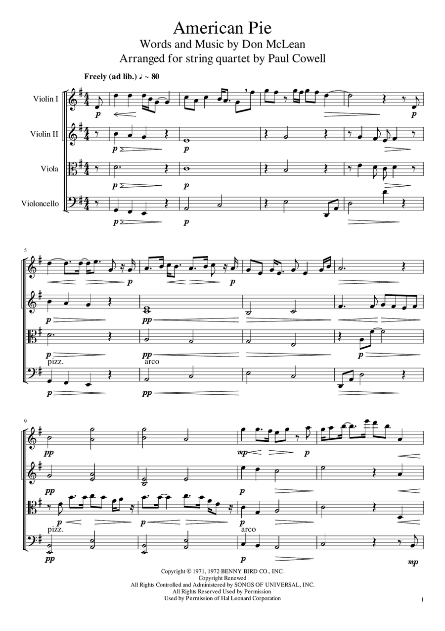 American Pie String Quartet scores gallery preview page 3