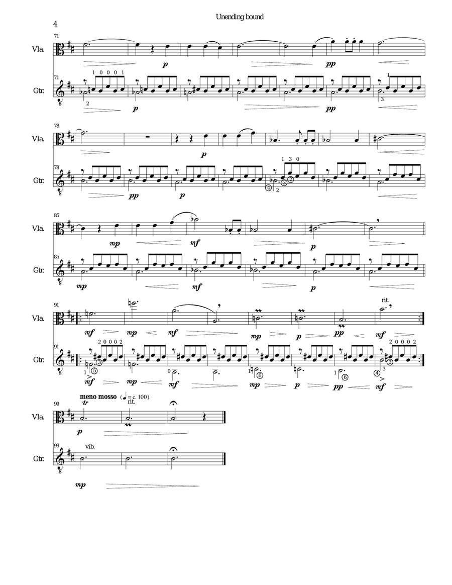 Unending bound for viola and classical guitar String Duet scores gallery preview page 4