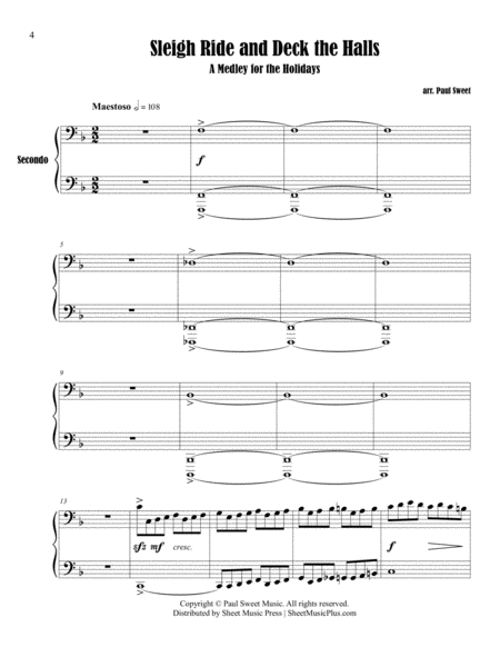 Sleigh Ride and Deck the Halls: A Medley for the Holidays for piano, four hands image number null