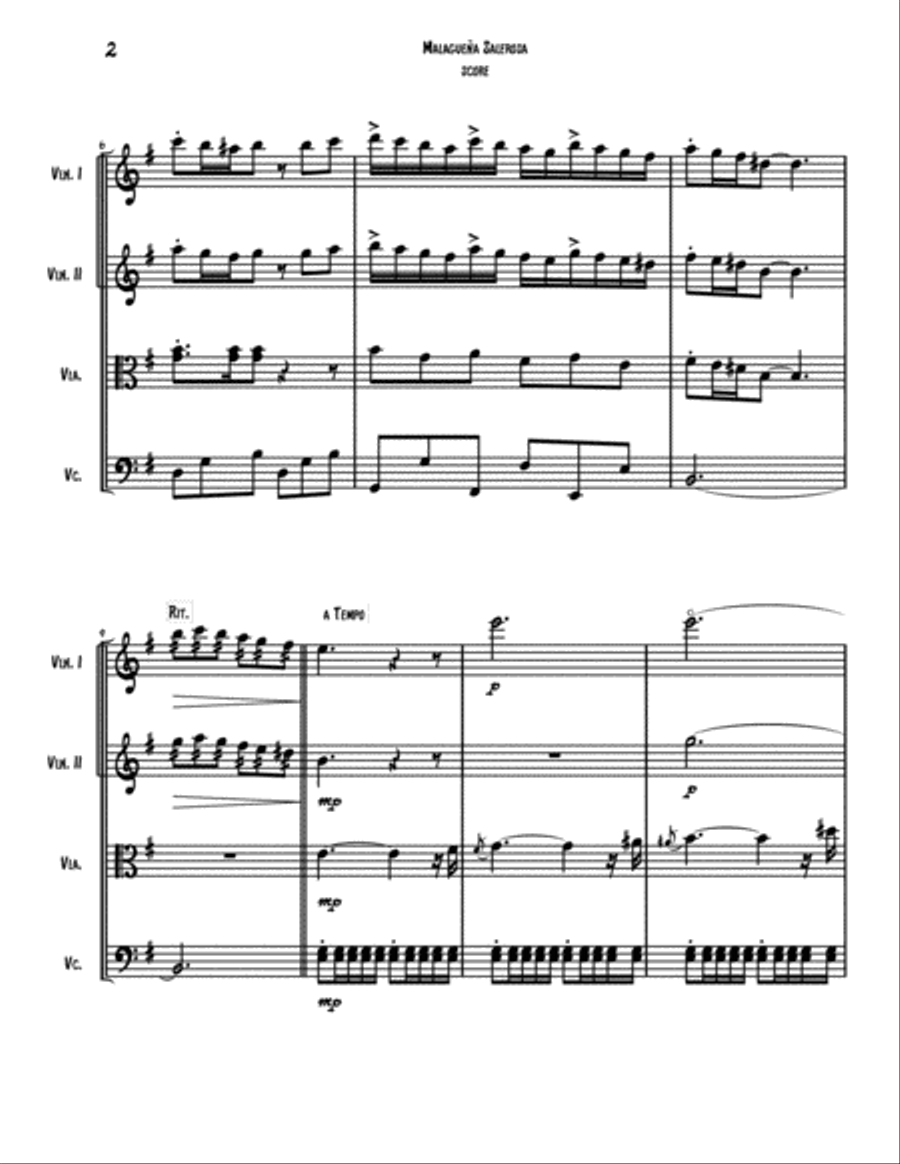 Malaguena Salerosa String Quartet scores gallery preview page 3