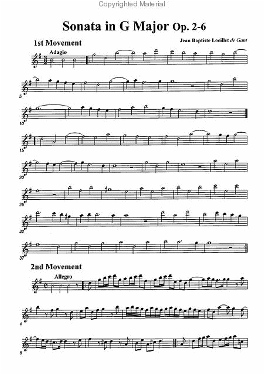 Sonata in G Major, Op. 2-6 Alto Recorder scores gallery preview page 2