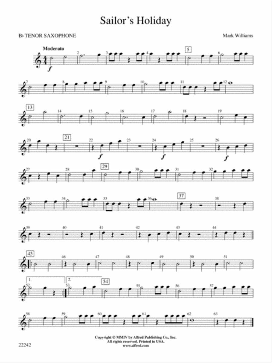 Sailor's Holiday: B-flat Tenor Saxophone Concert Band scores gallery preview page 1
