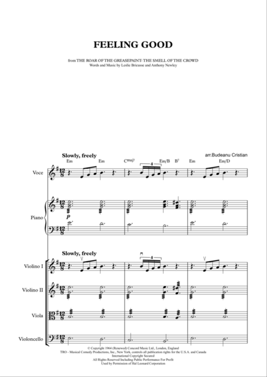 Feeling Good Piano, Vocal, Guitar scores gallery preview page 1