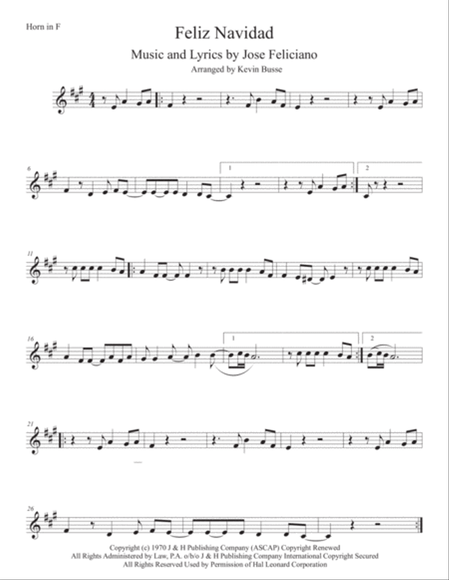 Feliz Navidad Feliz Navidad Horn Solo scores gallery preview page 1
