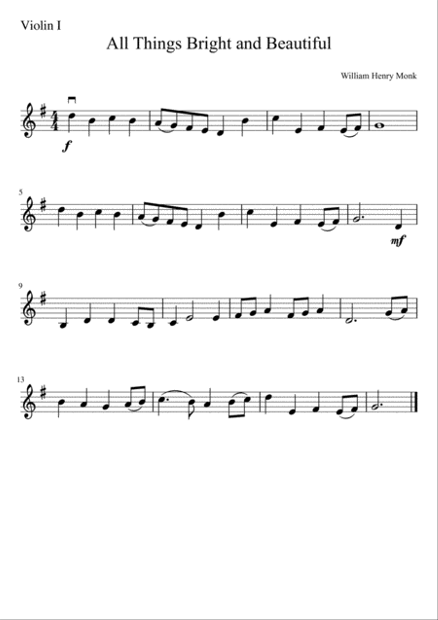 All Things Bright and Beautiful (three violins and cello) String Quartet scores gallery preview page 3