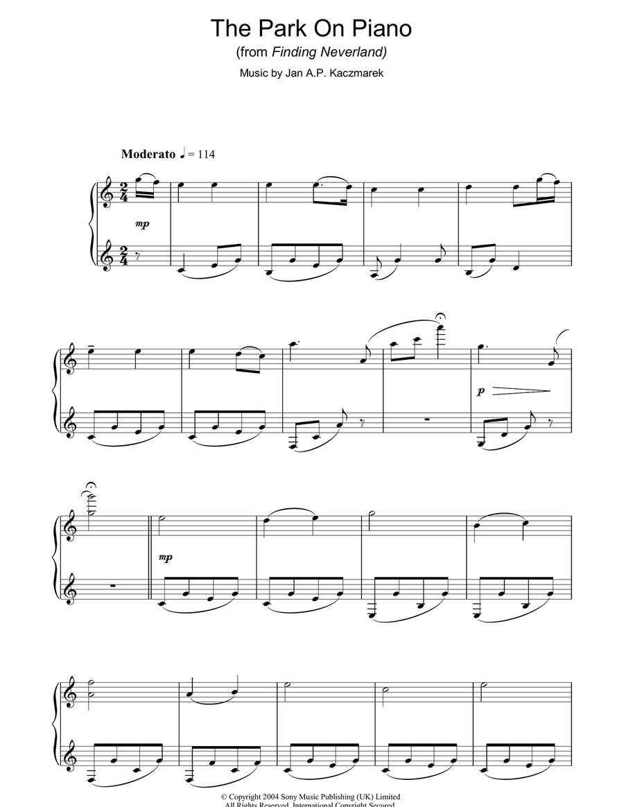 The Park On Piano (from Finding Neverland) Piano Solo scores gallery preview page 1