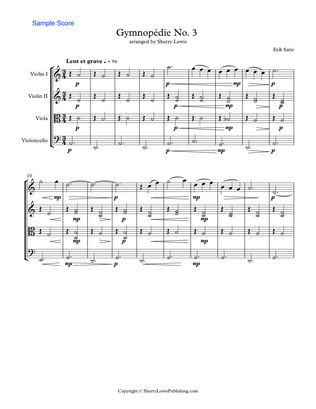GYMNOPÉDIE NOS.1,2,3 String Quartet, Intermediate Level for 2 violins, viola and cello