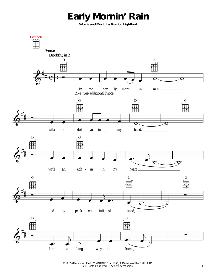 Early Mornin' Rain Ukulele scores gallery preview page 1